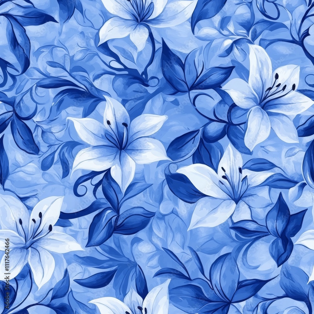 Elegant Floral Pattern with Blue Lilies Elegant Floral Pattern with Blue Lilies