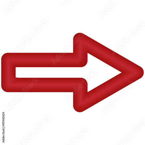 Arrow icon, long arrow, red arrow pointing right, long arrow of thick line, realistic 3d red arrow, vector illustration