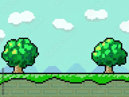 レトロゲーム画面のようなドット絵背景