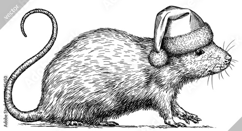 Vintage engraving isolated mouse set dressed christmas illustration mice ink santa costume sketch. Rat background rodent silhouette gnawer hamster new year hat art. Hand drawn vector image