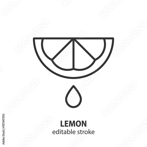 Lemon with drop line icon. Citrus fruit symbol. Editable stroke. Vector illustration.
