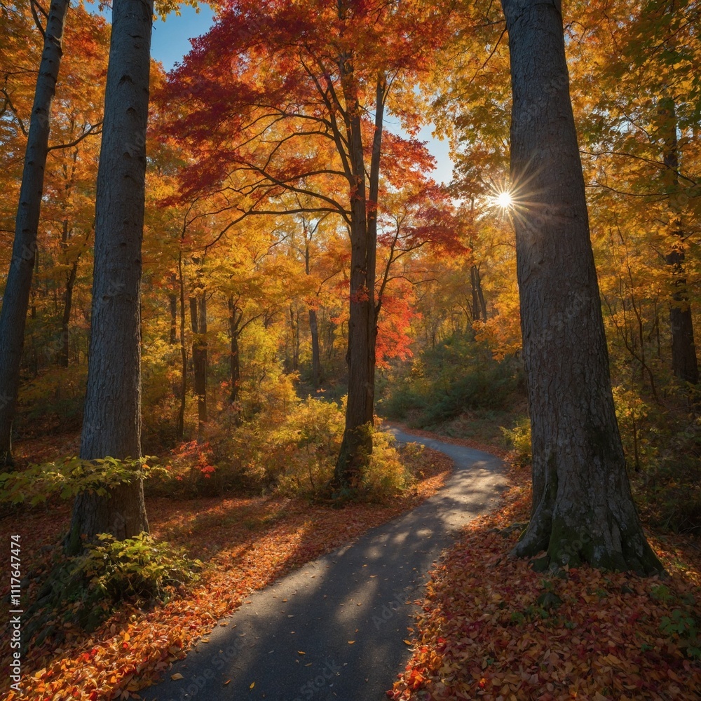 Fototapeta premium Capture the essence of October with a vibrant landscape showcasing the beautiful autumn colors.
