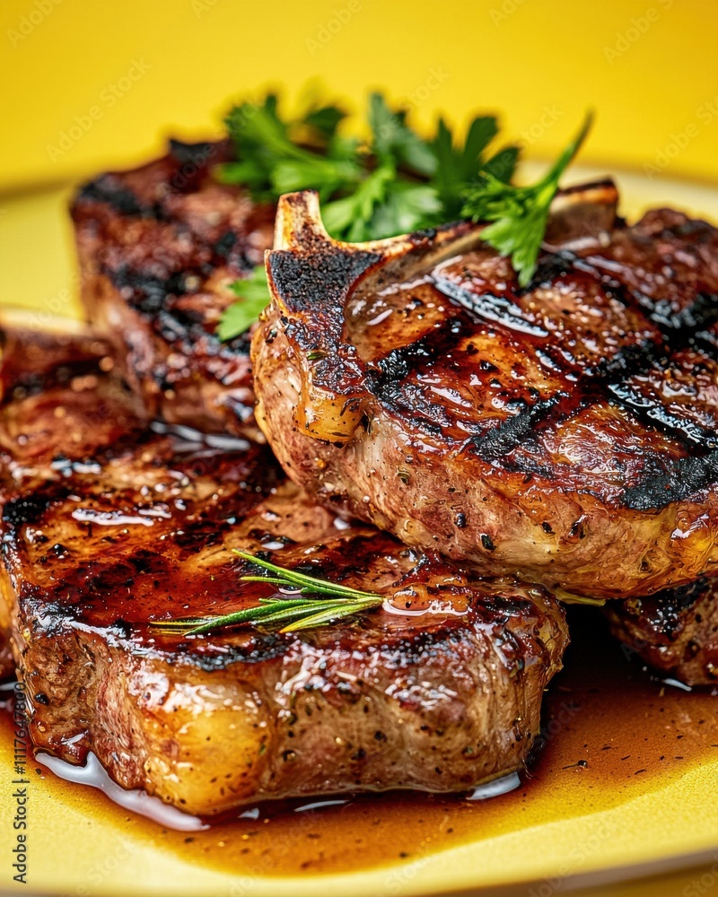 Savor the flavor chargrilled lamb chops with caramel gourmet kitchen food vibrant setting close-up capture Savor the flavor chargrilled lamb chops with caramel gourmet kitchen food vibrant setting close-up capture