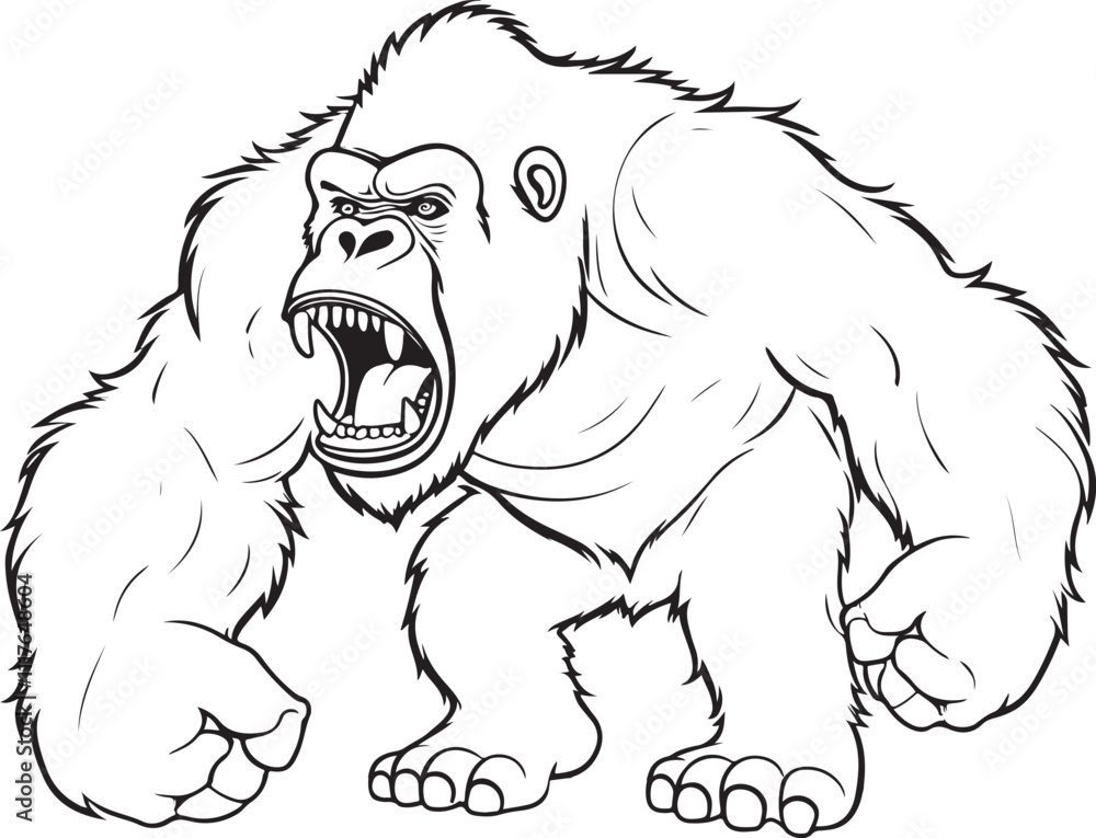 Fototapeta premium Angry Gorilla Coloring Page