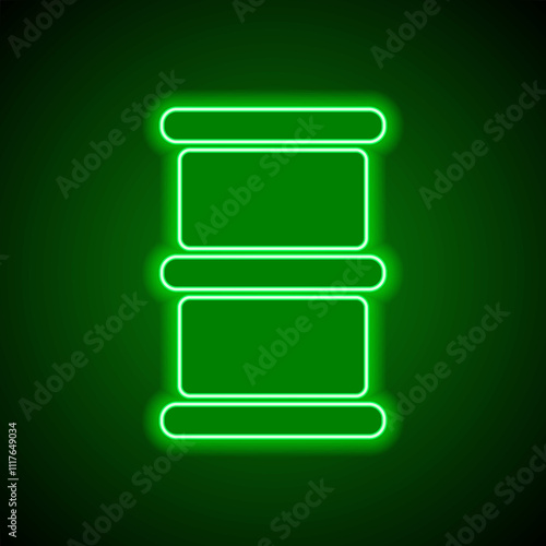 Barrel simple icon vector. Flat design. Green neon on black background with green light photo