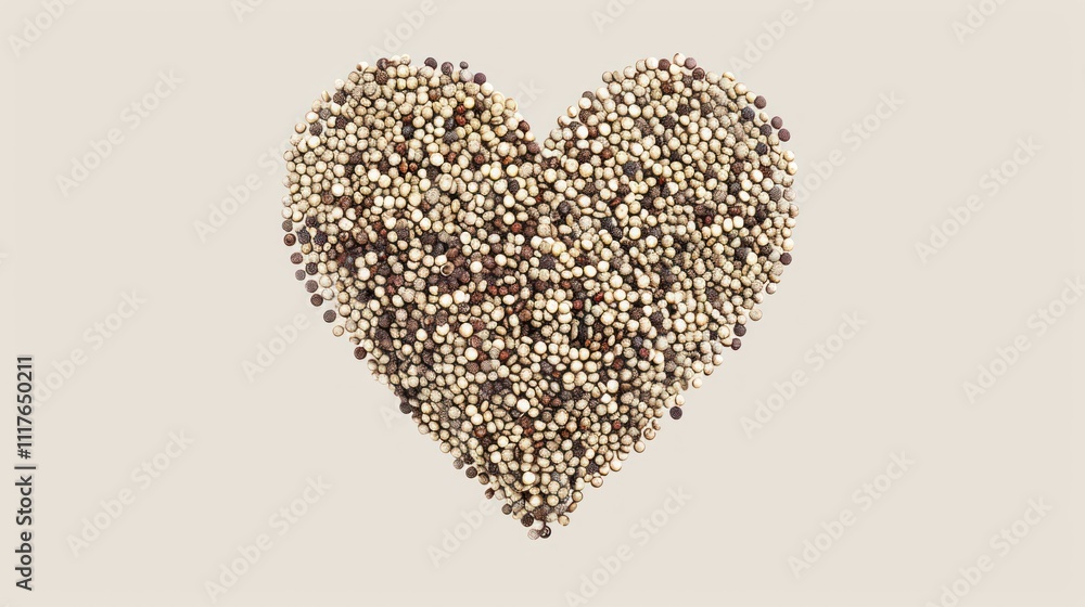 Quinoa seeds arranged in a heart shape on a beige background. Quinoa seeds arranged in a heart shape on a beige background.