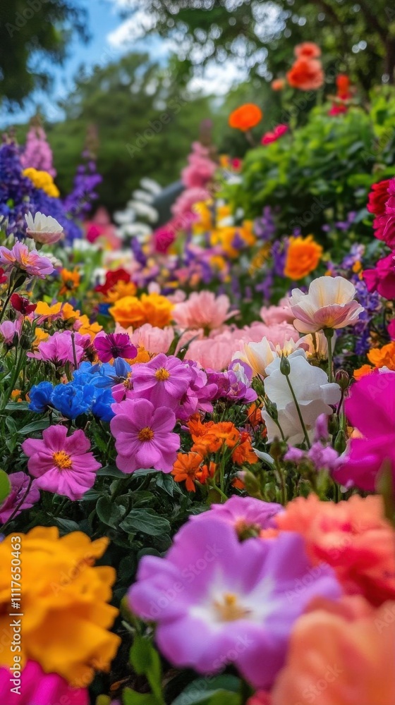 A vibrant display of colorful flowers in a lush garden setting. A vibrant display of colorful flowers in a lush garden setting.