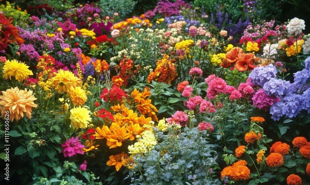 A vibrant garden filled with a variety of colorful flowers. A vibrant garden filled with a variety of colorful flowers.