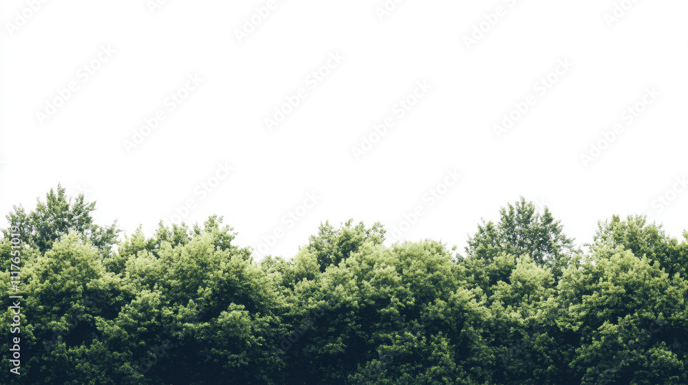 Obraz premium Lush green treetops against a stark white sky create a serene and vibrant natural scene, evoking a sense of peace and tranquility.