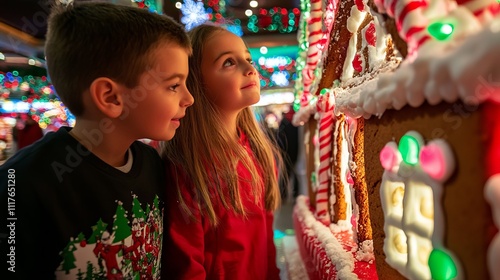 Kids Admiring a Gingerbread House at a Festive Event