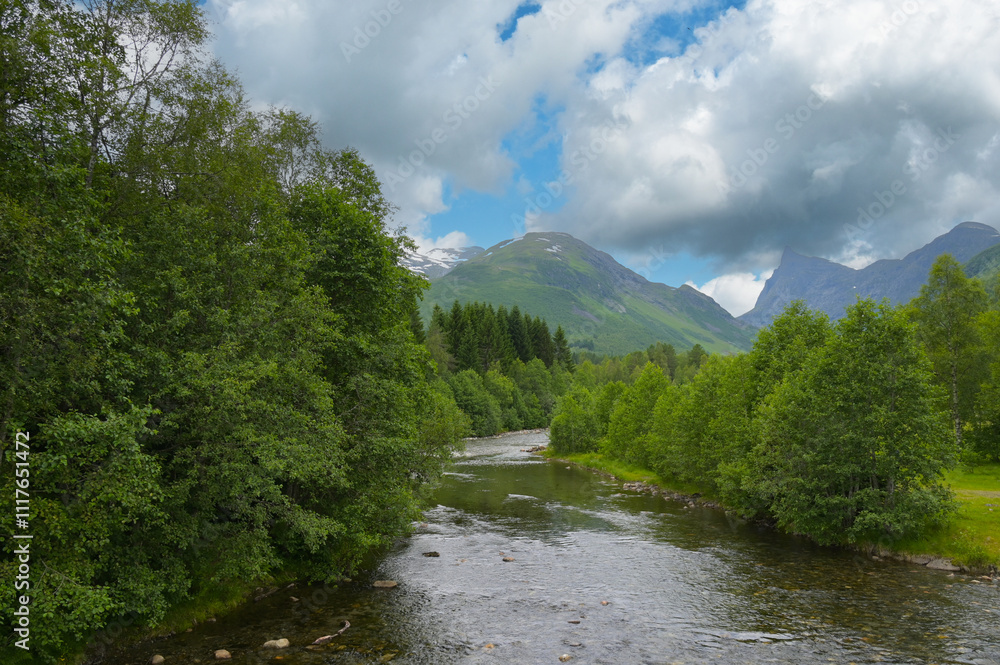 Horndøla-Brücke, Landschaft, Norwegen Horndøla-Brücke, Landschaft, Norwegen