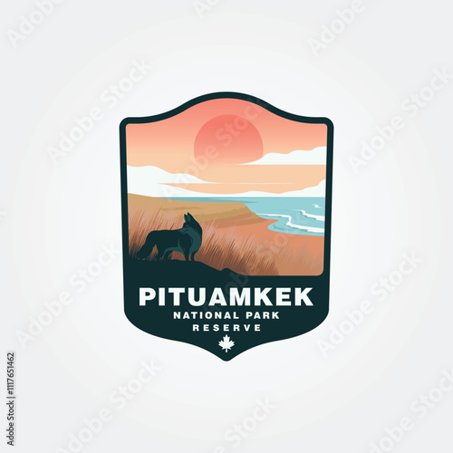 pituamkek national park reserve logo vintage illustration design, animal wildlife logo with sunset view illustration design