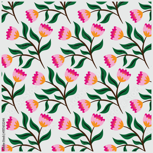 Wallpaper Mural seamless pattern with pink flowers Torontodigital.ca