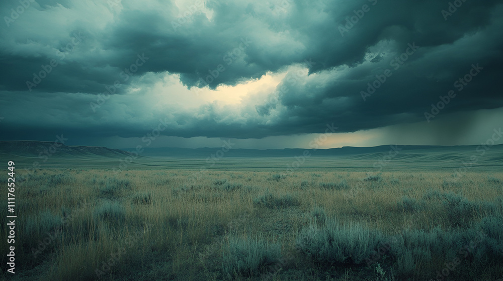 Stormy Plains: Dramatic Landscape Under a Dark Sky Stormy Plains: Dramatic Landscape Under a Dark Sky