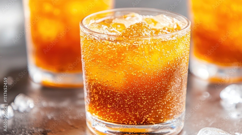 Refreshing Glass of Russian Kvass with Bubbles on a Soft Focus Background Refreshing Glass of Russian Kvass with Bubbles on a Soft Focus Background