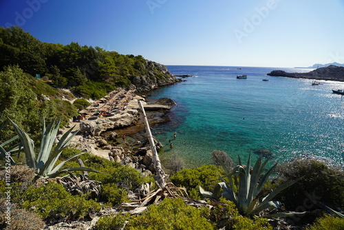 picturesque panorama , Antony Quinn bay in Rhodes , Greece photo