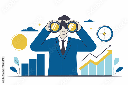 financial forecast vision stock market investment return make profit opportunity discover economic recover businessman financial professional look through binocular see graph chart

