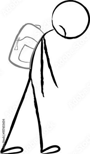 La sagoma di un omino con uno zaino, in una posizione che esprime tristezza. Illustrazione vettoriale pronta per il taglio in vinile.