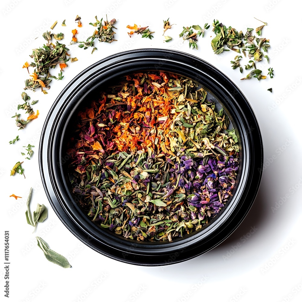 Anime herb grinder with aromatic herbs inside on a white background Anime herb grinder with aromatic herbs inside on a white background