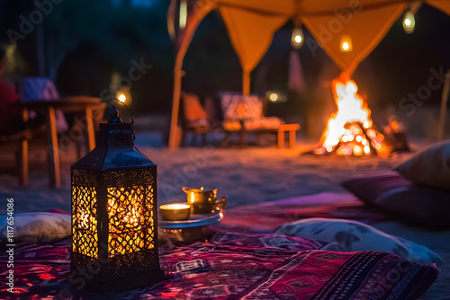 Nighttime Celebration of Yennayer with Traditional Lanterns and Bonfires   photo