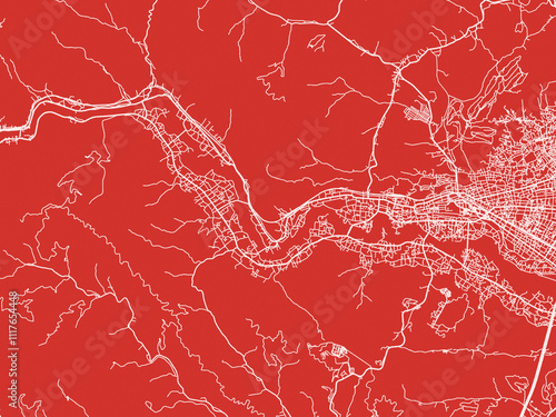 Tableau sur toile Christmas Map of Ome, Japan in Snowy White on Festive Red Background