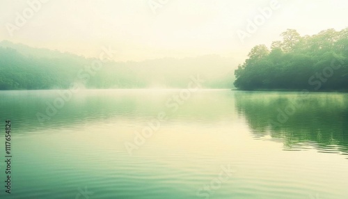 Wallpaper Mural Serene lake surrounded by misty hills and lush greenery. Torontodigital.ca