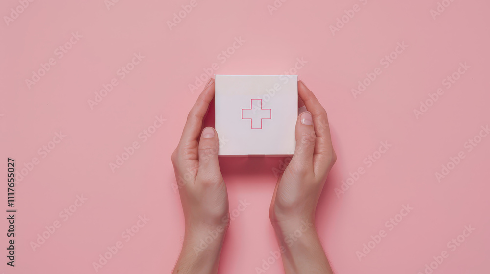 hands holding first aid kit hands holding first aid kit
