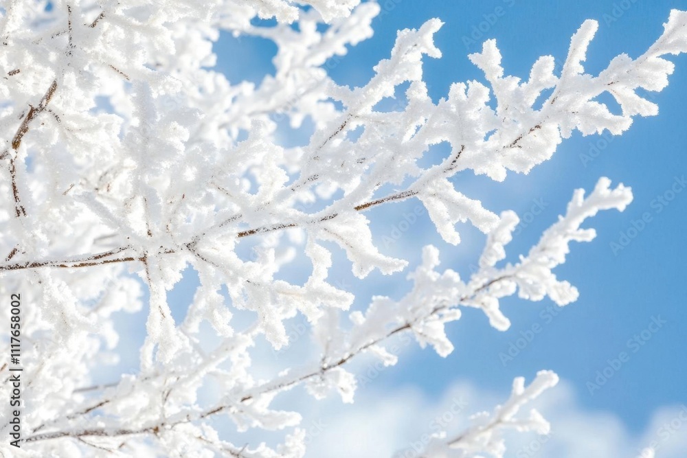 Frost-covered branches against a clear blue sky. Frost-covered branches against a clear blue sky.
