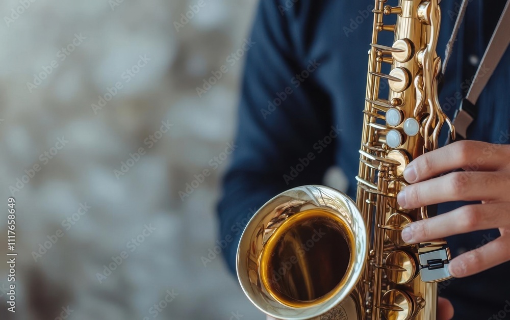 Obraz premium Musician playing a saxophone in a soundproof studio, natural expressions and vibrant atmosphere