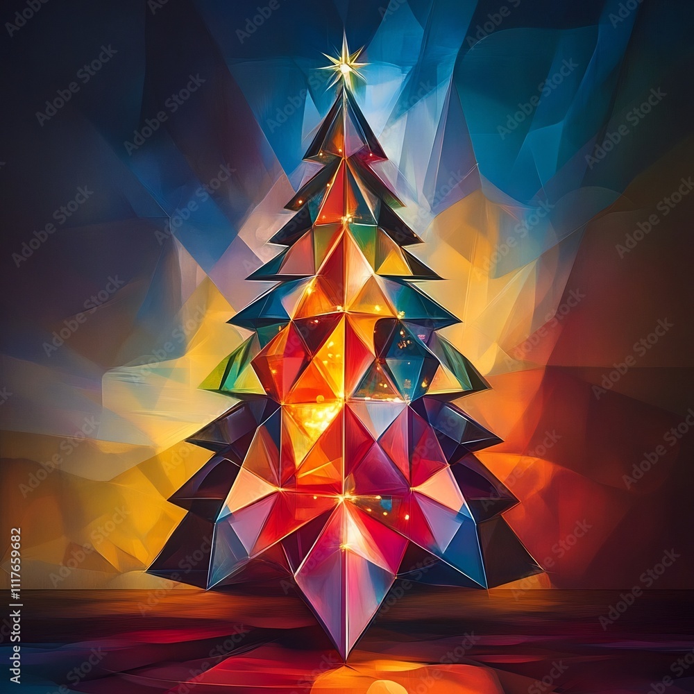Boldly Geometric and Vibrant Christmas Tree with Captivating Digital Backdrop Boldly Geometric and Vibrant Christmas Tree with Captivating Digital Backdrop