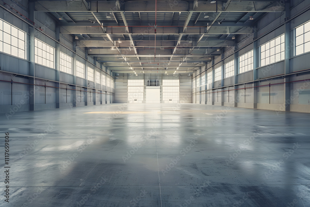 Obraz premium Empty Warehouse with High Ceilings and Industrial Aesthetic 