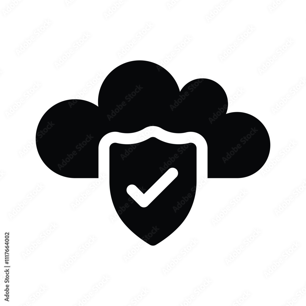 A cloud with a shield, representing secure cloud services A cloud with a shield, representing secure cloud services