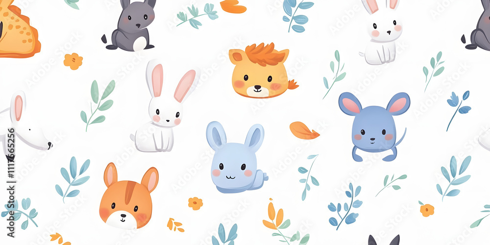 Obraz premium Playful Animal Illustrations with Plants