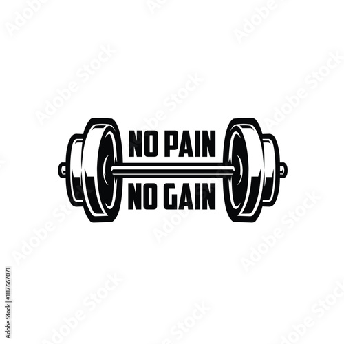  Barbell and No Pain No Gain inspirational lettering vector stock illustration. Best for crossfit related industry