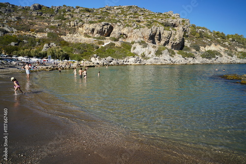 picturesque destination , Antony Quinn bay in Rhodes , Greece photo