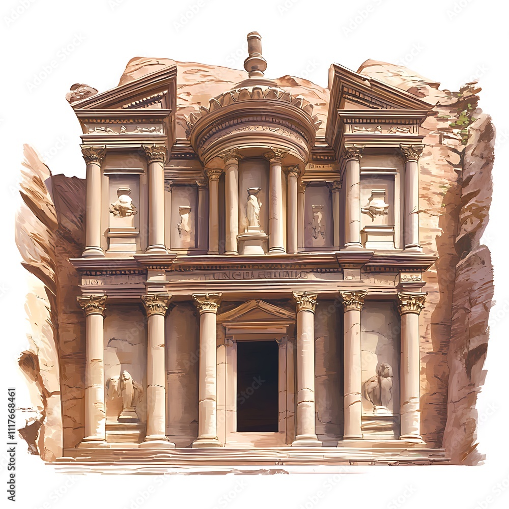 Obraz premium Anime art version of the Petra Treasury on a white background