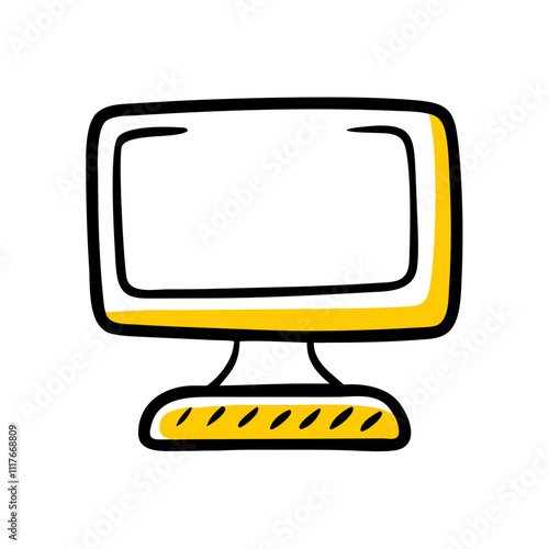 A simple, cartoon-style drawing features a computer monitor with a yellow outline