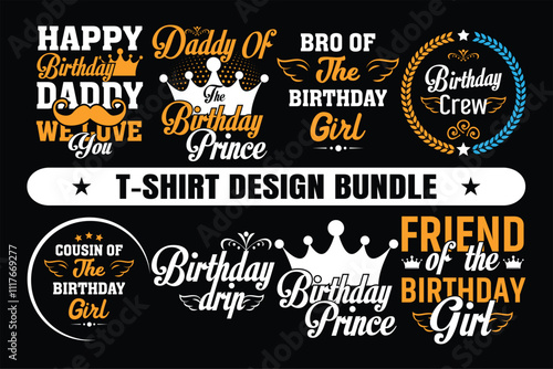 Happy Birthday t shirt design bundle. typography t shirt, birthday family t shirt design
