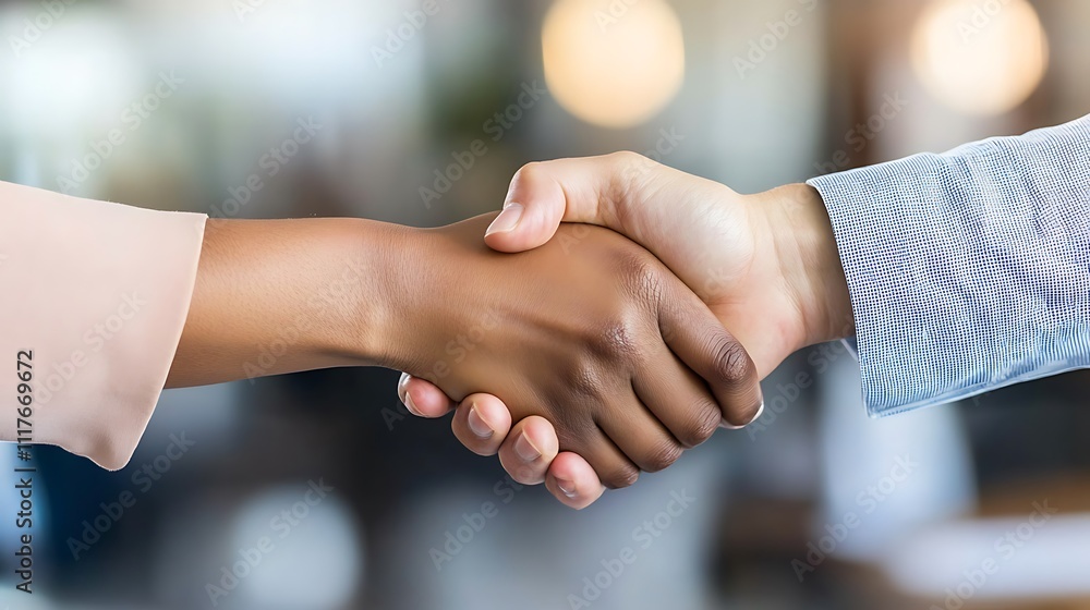 A handshake between two business people in a modern office A handshake between two business people in a modern office