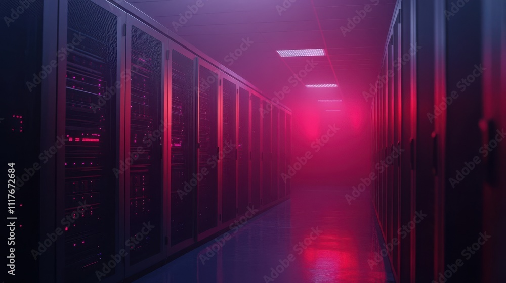 High-tech environment showcasing glowing lights in a data center for enthusiasts High-tech environment showcasing glowing lights in a data center for enthusiasts
