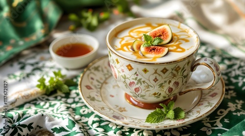 Shubat-e Anjir Fermented Camel Milk with Fig Syrup and Fresh Mint (Kyrgyzstan Cuisine) photo