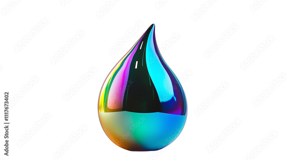 Fototapeta premium Gradient iridescent drop, isolated, cutout 