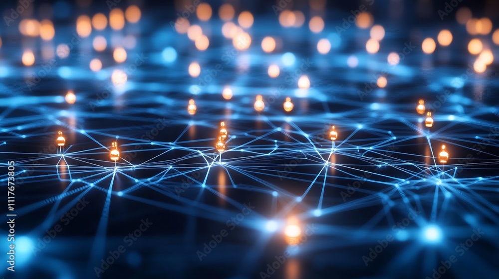Abstract Network Connections with Glowing Nodes and Lines in a Digital Space : Generative AI Abstract Network Connections with Glowing Nodes and Lines in a Digital Space : Generative AI