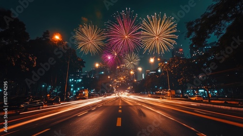 city firework road street landscape