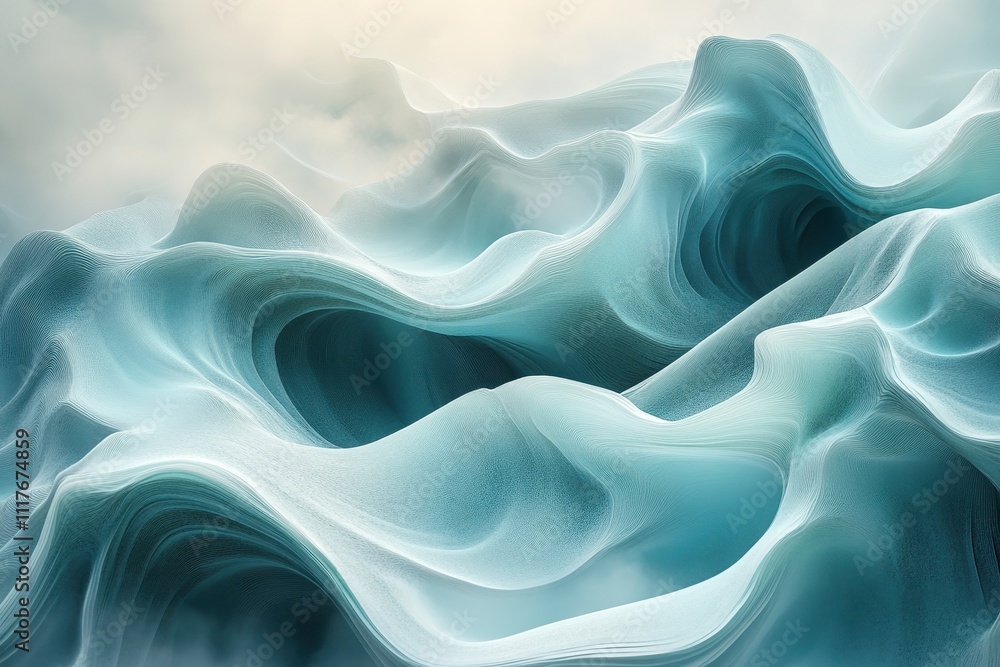 Fototapeta premium Hollow waves feature intricate fluid 3D shapes with open spaces, ideal for modern sculptures, surreal branding