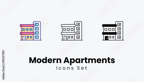 Modern Apartments Icons thin line and glyph vector icon stock illustration