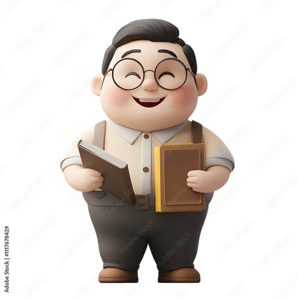 Cheerful cartoon character with books digital art classroom setting engaging viewpoint knowledge and learning concept Cheerful cartoon character with books digital art classroom setting engaging viewpoint knowledge and learning concept