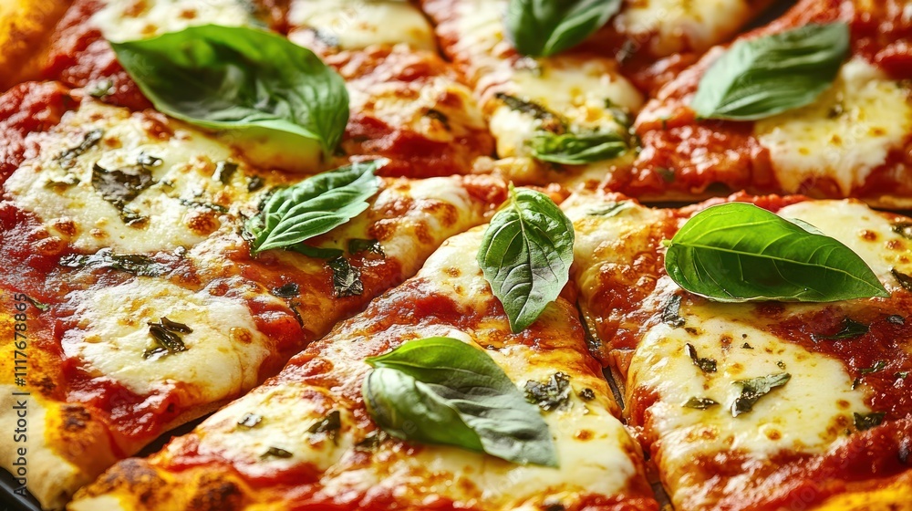A close-up of a classic Margherita pizza with vibrant tomato sauce, fresh mozzarella, and basil leaves, baked in a wood-fired oven, authentic Italian style A close-up of a classic Margherita pizza with vibrant tomato sauce, fresh mozzarella, and basil leaves, baked in a wood-fired oven, authentic Italian style