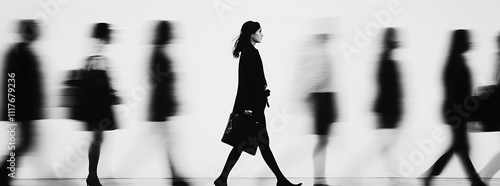 Dynamic Urban Scene with People in Motion Against White Background : Generative AI