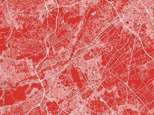 Christmas Map of Sayama, Japan in Snowy White on Festive Red Background. photo